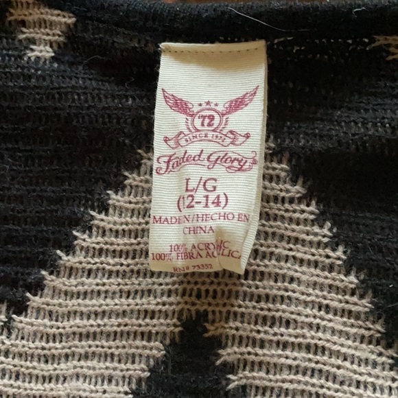 Faded Glory L tan-black chevron open front fringed cardigan sweater - Picture 4 of 6